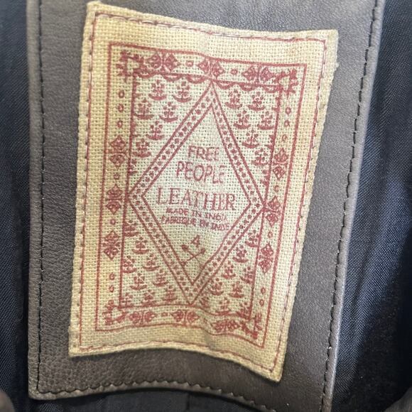 Free People Distressed Leather Jacket RARE The Originals Phoebe Tonkin Taupe 4 - Picture 5 of 11